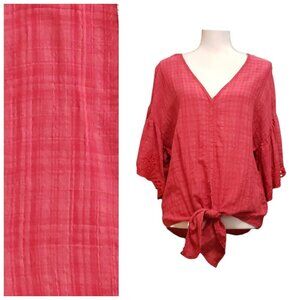 MAX STUDIO Women's Red Eyelet Sleeve Tie-Front Blouse Size L